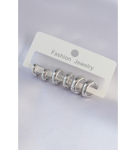 Pirinç Gümüş Renk Oval Bombeli Küpe Seti 5886 - SSSSSS3009-1822