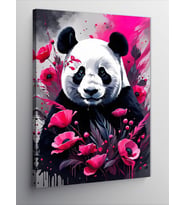 Kanvas Tablo Pembe Çiçekler Ve Panda