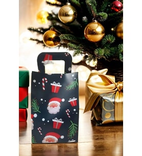 5 Adet Yeşil Noel Babalı Karton Çanta - Hediye Paketi- Yılbaşı Hediyesi 10x15 cm (Kahverengi)