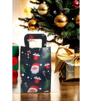 5 Adet Yeşil Noel Babalı Karton Çanta - Hediye Paketi- Yılbaşı Hediyesi 10x15 cm (Kahverengi)
