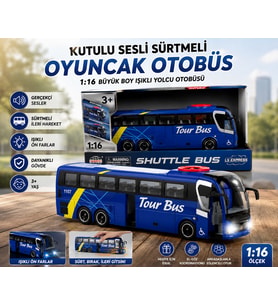 Kutulu Sesli Sürtmeli Oyuncak Otobüs 1:16 Büyük Boy Işıklı Yolcu Otobüsü