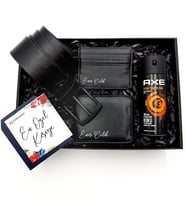 Kişiye Özel Siyah Cüzdan & Kartlık & Kemer & AXE Deodorant Hediye Seti