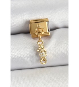 316L Çelik Sallantılı Zirkon Taşlı Çiçek Model Gold Renk Nomination Charm 5886
