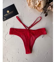Intive Beli Şeritli Arkası Love Yazılı Dantelli Kırmızı Transparan Tanga -2947