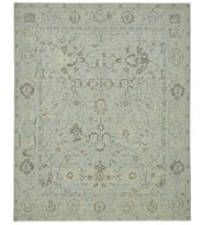 Gri Halı Turkuaz Madalyon Desenli El Dokuma Klasik Salon Halısı Vintage Stil Bordürlü