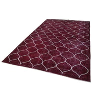 Bordo Halı Modern Geometrik Desenli El Dokuma Salon Halısı Eskitme Görünümlü Yünlü Yatak Odası