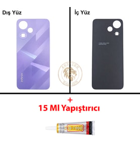 Infinix Hot 30 Play Mor Uyumlu Arka Kapak + B7000 Yapıştırıcı Arka Cam Batarya Pil Kapağı Back Cover