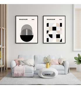 Bauhaus Minimalist  Duvar Tablosu Çerçeveli 2'li Set Siyah Renk 35 x 50 Boyut/Ebat (Çok Renkli)