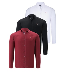 ÜÇLÜ SET G674 DEWBERRY ERKEK GÖMLEK-SİYAH-BEYAZ-BORDO (Karışık)