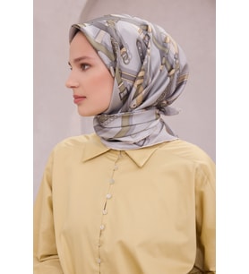 Ekose Kemer Desen İpek Twill Eşarp 4200D01 (Gümüş)
