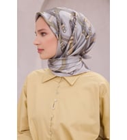 Ekose Kemer Desen İpek Twill Eşarp 4200D01 (Gümüş)