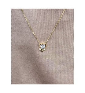 925 Ayar Gümüş Zirkon Taşlı Beyaz Mini Kalp Tasarım Kolye (Gold)