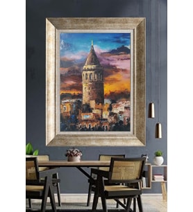 Tablore Galata Kulesi Yağlı Boya Dokulu Şık Çerçeveli Kanvas Tablo Salon Dekoru