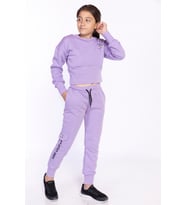 Toontoy Kız Çocuk Bisiklet Yaka Düşük Kol Crop Eşofman Takım (Lila)