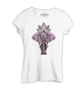 Fil - Mandala Taç Beyaz Kadın Tshirt