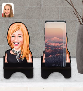 BK Gift Kişiye Özel Kadın Karikatürlü Ahşap Biblo Telefon Standı-75