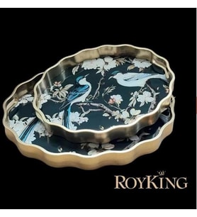 Royking Kuşlu 2 li Oval Tepsi 44x36-38x31 cm FX 054