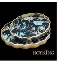 Royking Kuşlu 2 li Oval Tepsi 44x36-38x31 cm FX 054 (Siyah)