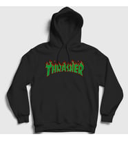 Presmono Unisex Beyaz Logo V4 Thrasher Kapüşonlu Sweatshirt 278963tt (Siyah)