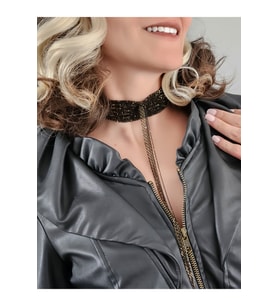 Sıralı Zincir Dokuma Sallantılı Vücut Tasma Choker Siyah Gold El Yapımı Kolye