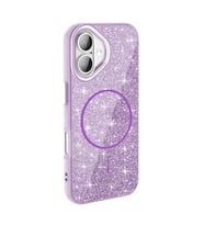 Coverzone iPhone 16 Plus ile uyumlu Parlayan Simli Y�zey Renkli Magsafe ile uyumlu W?reless ?arj �zellikli X Z-Okso iPhone 16 Plus i�in Kapak Mor