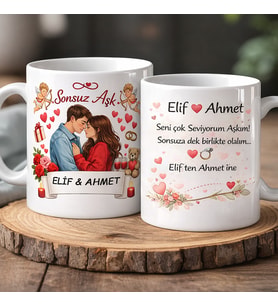 Kişiye Özel Sevgililer Günü Kupası Fotoğrafsız İsimli Mesajlı 330 ml Seramik