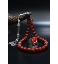 Doğal Akik Taşlı Tesbih Ve 925 Ayar Gümüş Yüzük Ay Yıldızlı (AYYILDIZLI) Mineli 901976