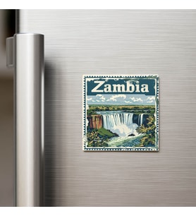 Zambiya Zambia - Posta Pulu Temalı Ülke - Baskılı Buzdolap Magneti Kare - 9x9 cm