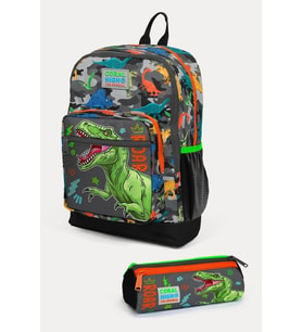 Coral High Kids Siyah Gri Dinozor Desenli 2'li Okul Çanta Seti - Erkek Çocuk
