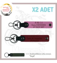 Sevdiğine İsim Plaka ve B Rh (+) Kan Grubu Yazılı Anlamlı Hediye Deri x2 Anahtarlık, Pembe-Bordo-Ysl