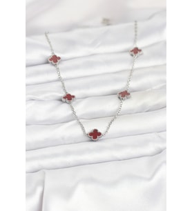 316L Çelik Zincir Gümüş Renk Bordo Baby Boy Yonca Kadın Kolye 5886 - HPSBYI1966-8122