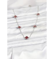 316L Çelik Zincir Gümüş Renk Bordo Baby Boy Yonca Kadın Kolye 5886 - HPSBYI1966-8122