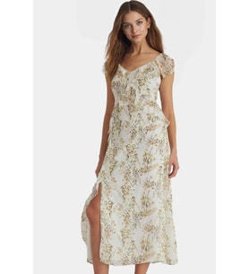 Çiçek Desenli A line Maxi Elbise Şifon Kumaş Rahat Kalıp Yazlık Modern Stil Özel Tasarım