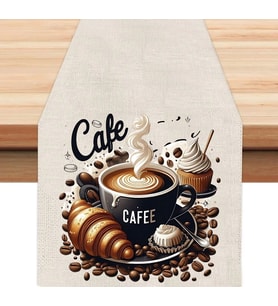 Cafe Love Tasarımlı Runner, Runer, Masa Örtüsü, Sofranıza Zarafet Katın Runner (Krem)