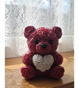 3D Gül Tasarımlı Kalp Ayıcık 10Cm Şık Dekoratif Biblo
