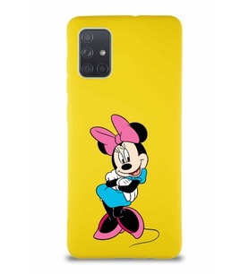 Samsung Galaxy A71 Soft Premier Kapak Minnie Mouse-D Tasarımlı Silikon Kılıf - Sarı (Şeffaf)