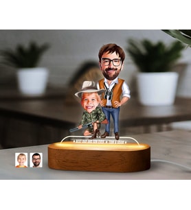 BK Gift Kişiye Özel Baba-Oğul Karikatürlü Dekoratif 3D Biblo LED Işıklı Gece Lambası-1, Babaya Hediye, Babalar Günü Hediyeleri