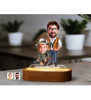 BK Gift Kişiye Özel Baba-Oğul Karikatürlü Dekoratif 3D Biblo LED Işıklı Gece Lambası-1, Babaya Hediye, Babalar Günü Hediyeleri