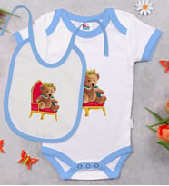 BK Kids Kral Tasarımlı Mavi Bebek Body Zıbın ve Mama Önlüğü Hediye Seti-1