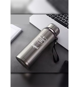 1 Litre Paslanmaz Çelik Takım Baskılı Termos  12 Saat Sıcak Soğuk Tutma  Dayanıklı Yapı (Gümüş)