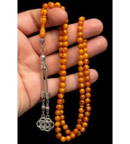 Hediyelik Tesbih, 6mm Namaz Tesbihi, Beyrut Damla Kehribarı Tespih, 99luk Tespih (Turuncu)