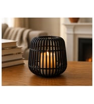 Alvera Modern Kafes Tasarımlı Dekoratif Mumluk – Tealight Mumluk, Masaüstü Ev ve Ofis Dekoru - Siyah