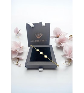 (ÖZEL KUTULU)  925 Ayar Gümüş Üç Sıra Van Cleef Gold Bileklik Rodyum