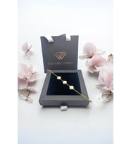 (ÖZEL KUTULU)  925 Ayar Gümüş Üç Sıra Van Cleef Gold Bileklik Rodyum