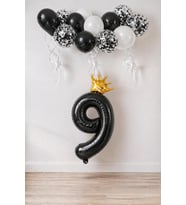 Rakam Siyah Folyo Balon, Kral Tacı Ve Konfetili Siyah Balon Set