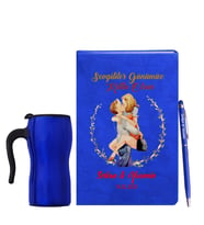 Sevgililer Gününe Özel Mavi Defter Kalem & Termos Mug Hediye Seti 25