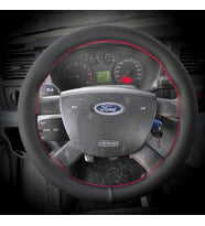 DİKİŞLİ DİREKSİYON KILIFI İTHAL NOKTALI DERİ KIRMIZI DİKİŞLİ FORD TRANSİT İÇİN