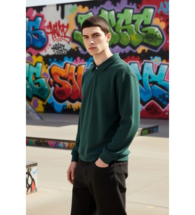 Erkek Polo Yaka Standart Kol Oversize Kalın Çıtçıtlı Sweatshirt Fonksiyonel Dayanıklı Spor