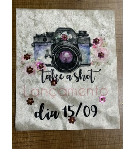 24X20 CM KADİFE PAYET VE BONCUK İŞLEME FOTOĞRAF MAKİNESİ APLİKE ARMA YAMA (Mor)