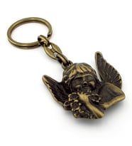 Melek Çocuk Figürü Antik Sarı Eskitme Bronz Metal Anahtarlık KC254